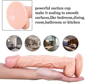 Long Dildo Realistic With Thick Sunction Cup Base For Hands Free Play 10 Inch