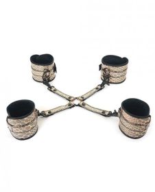 Spartacus Faux Leather Wrist, Ankle Restraints &amp; Hog Tie Gold